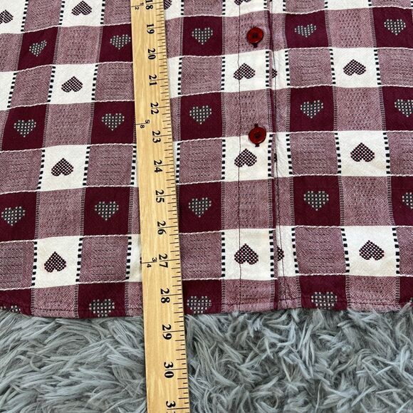 Vintage Fashion Bug Patchwork Heart Print Button Up Shirt Size 22/24 W Red White - Picture 5 of 7